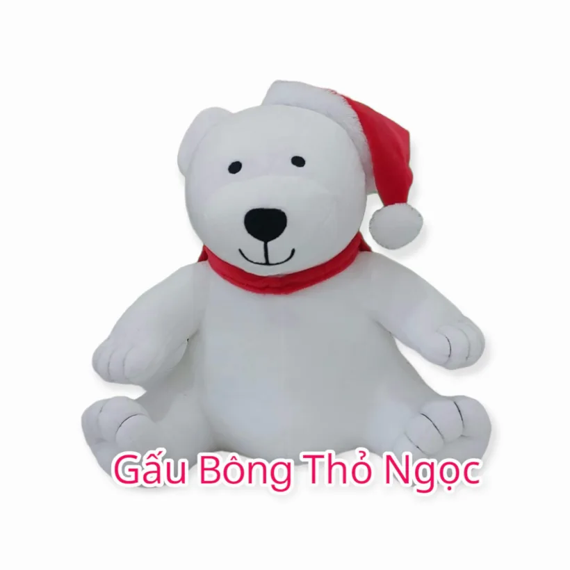 Gấu trắng bông đội mũ Noel