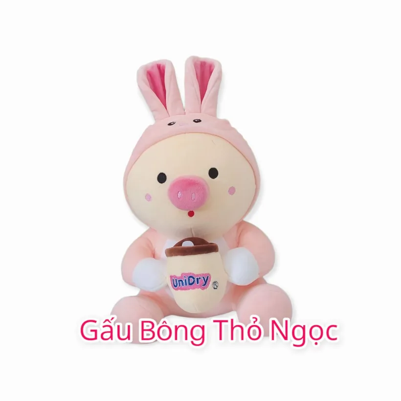 Heo bông mặc áo thỏ hồng
