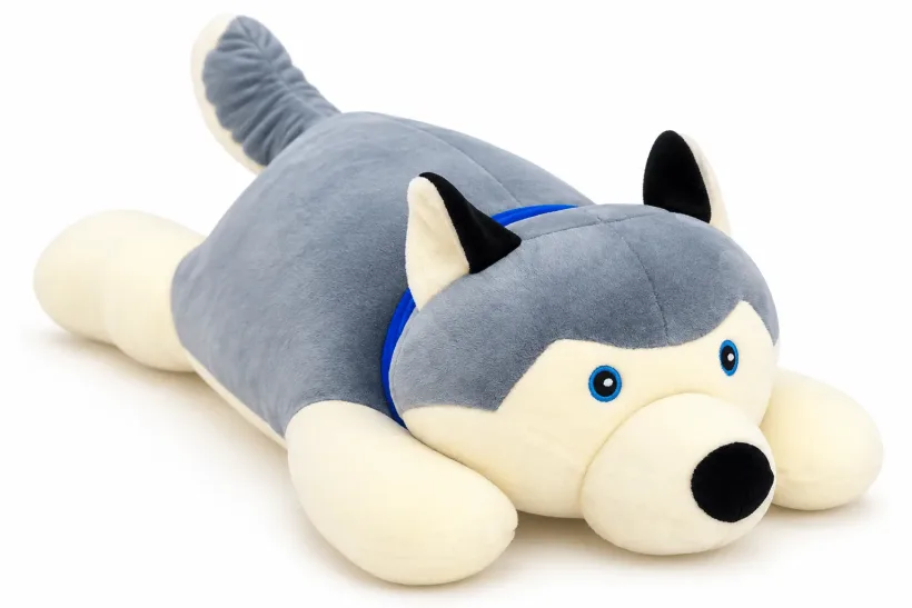 Gối ôm hình chó husky vòng cổ xanh – mẫu 2