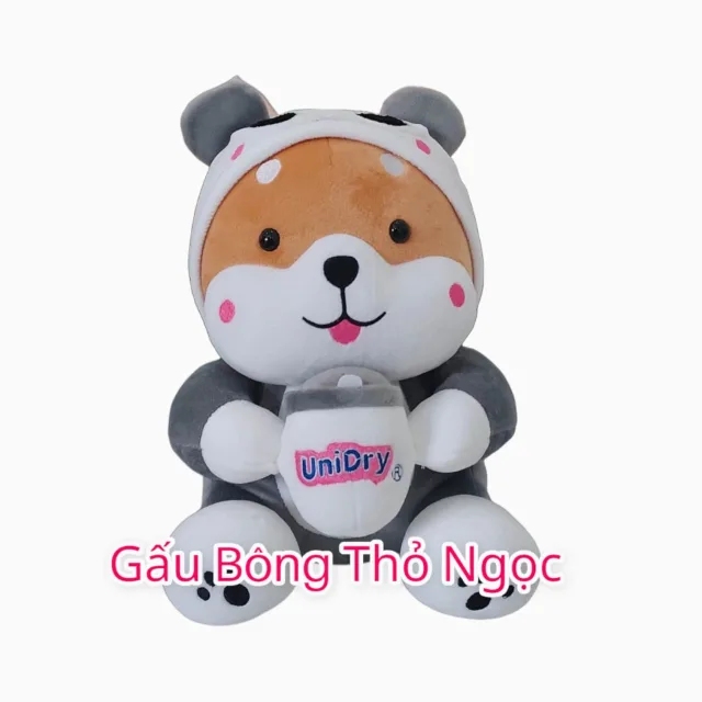 Chó Shiba bông mặc áo gấu xám